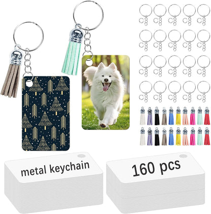 160pcs DIY Sublimation Keychain Kit – Metal Blanks, Tassels & Rings for Custom Photo Gifts